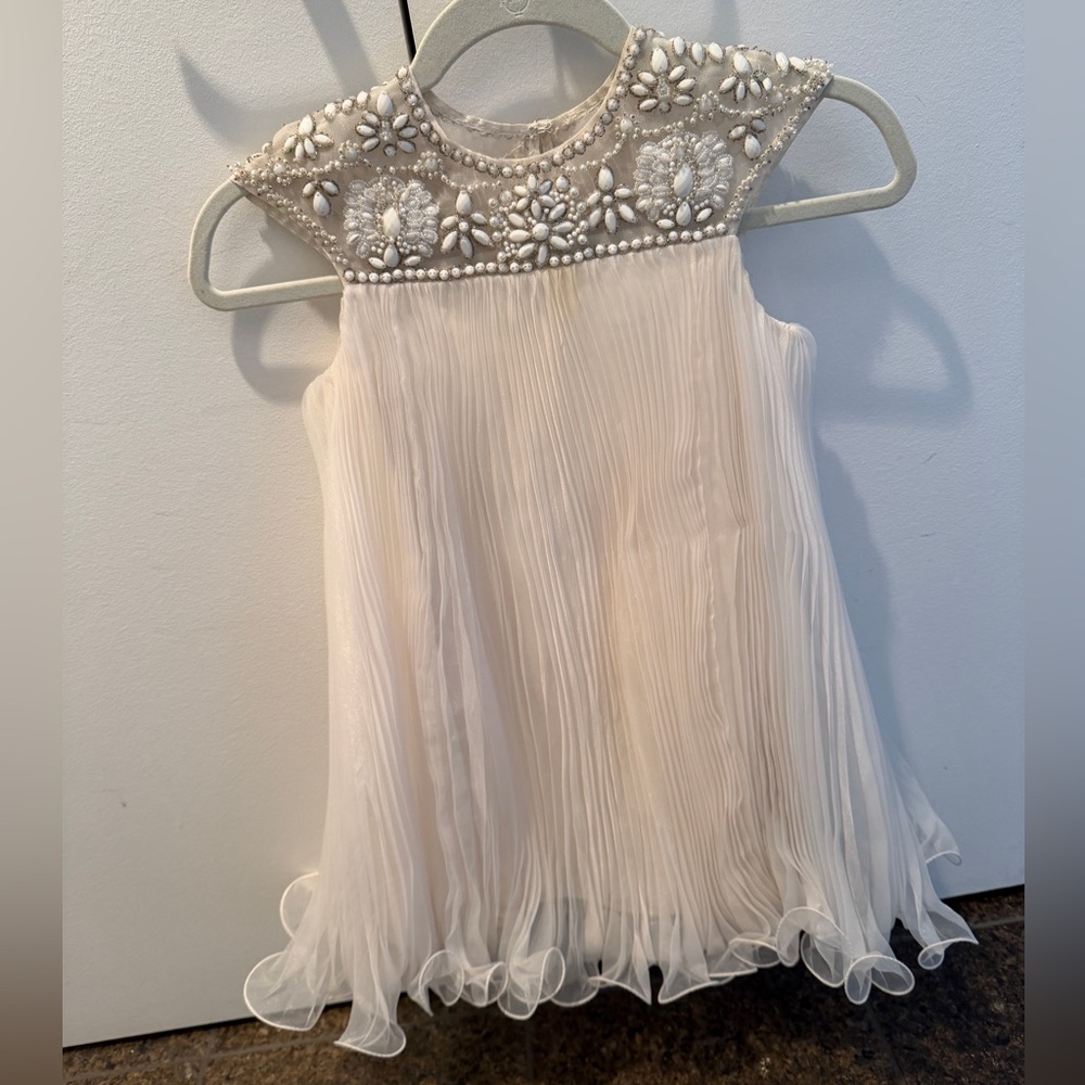 Marchesa Ivory Pleated Tulle Dress with Beaded Details